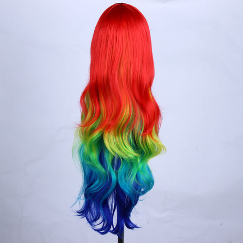 Anime Long Wavy Rainbow Party Wig With Bangs