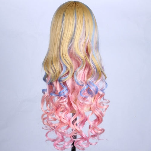 Anime Long Wavy Rainbow Party Wig With Bangs