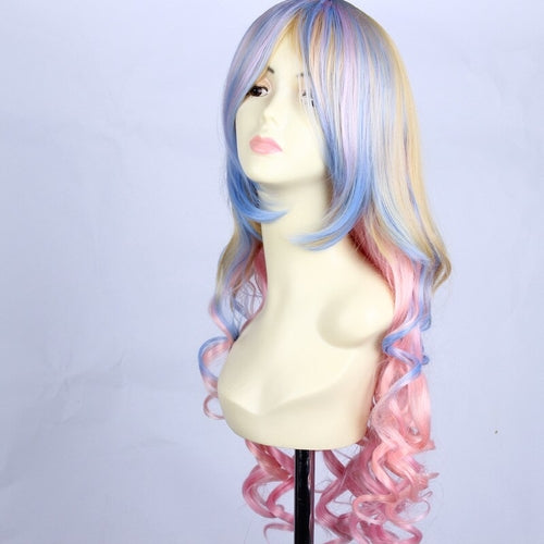 Anime Long Wavy Rainbow Party Wig With Bangs