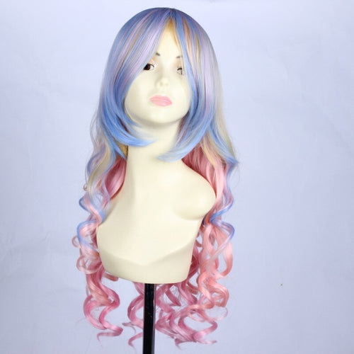 Anime Long Wavy Rainbow Party Wig With Bangs