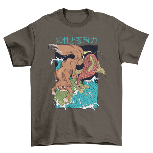 Fox and Fish Japanese Style T-shirt