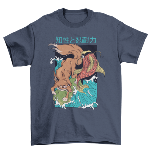 Fox and Fish Japanese Style T-shirt