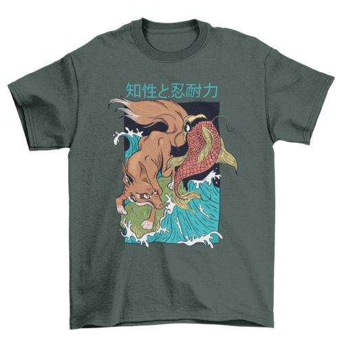 Fox and Fish Japanese Style T-shirt